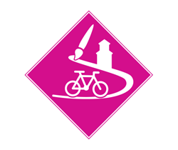 Icon showing painting, biking and heritage buildings