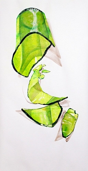 "Broken Glass #1" by Colleen Hewitt. Drawing of a green glass that's shattered.