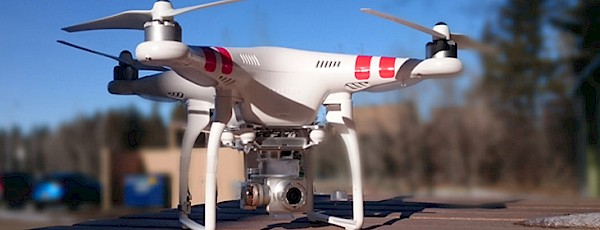 The City's UAV waits to lift-off from a picnic table in St. Albert's downtown.