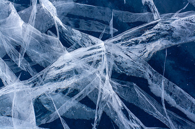 long deep cracks in ice