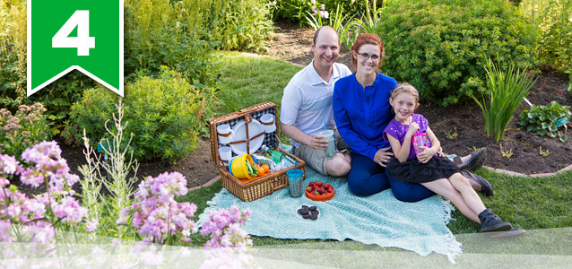 Photo of a couple and a small girl having a picnic at the Botanic Garden