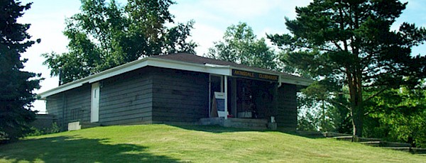 Community clubhouse on a hill.