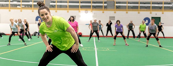 Servus Place Senior Fitness Class Groovin Older Adults; instructor dancing