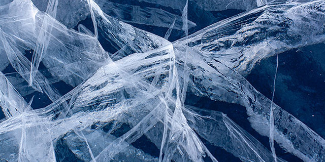 Close up of cracks in Ice