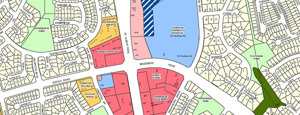 A detailed section of the Land Use Districting map