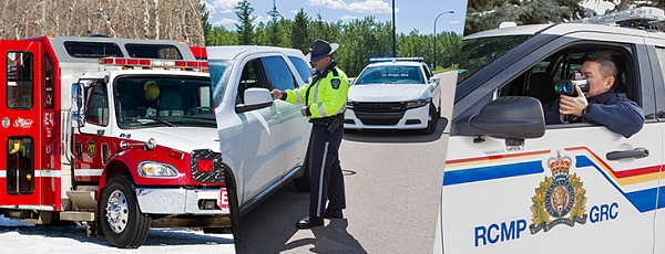Fire Truck, Bylaw Officer and RCMP Officer performing laser radar