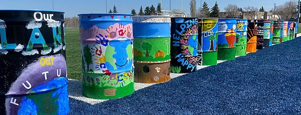 Photo of painted garbage cans