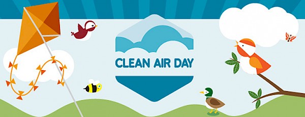 Illustration of birds, a bee and a kite with the words Clean Air Day