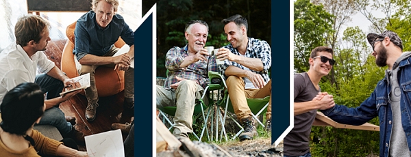 Men of different ages and backgrounds connecting socially