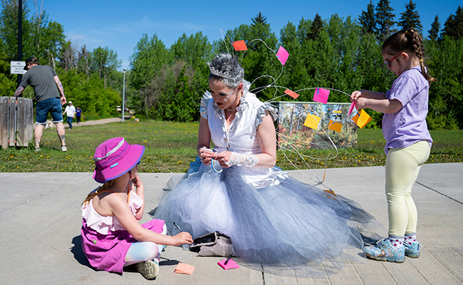 Children playing with real life princess