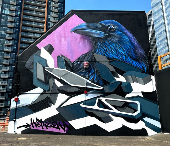 A mural on the side of a building
