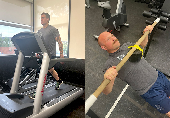 Firefighters training in a gym