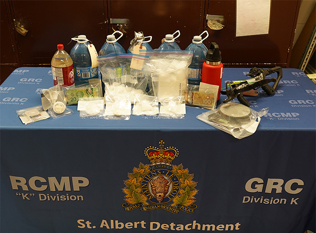 RCMP seized drugs sitting on a table