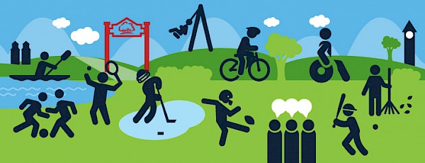 Cartoon image of people doing activities