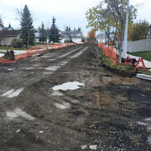 An excavated road affected by rainfall